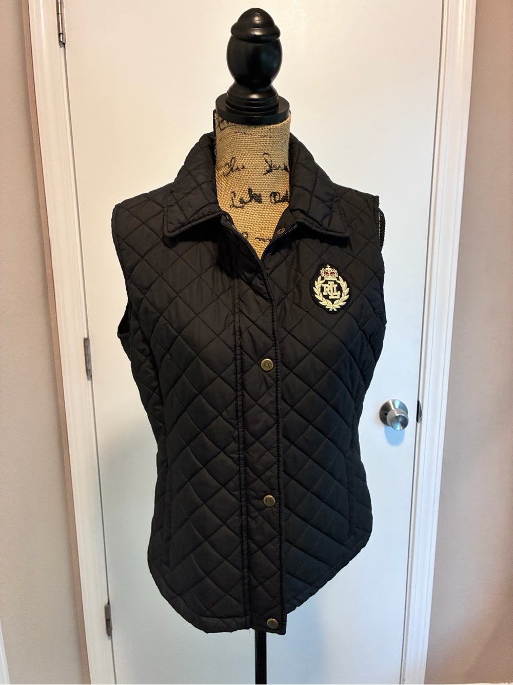 Ralph Lauren Black Quilted Crest Snap-Front Vest